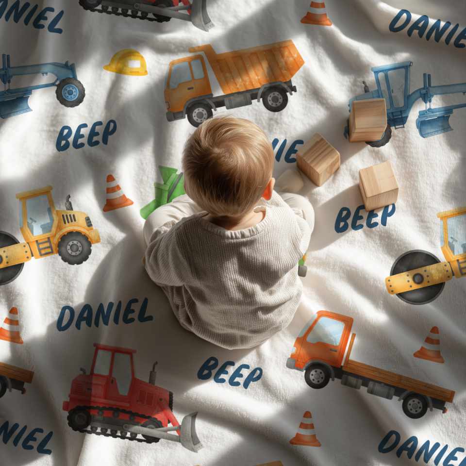 Construction Name Blanket for Baby Boys - 1818