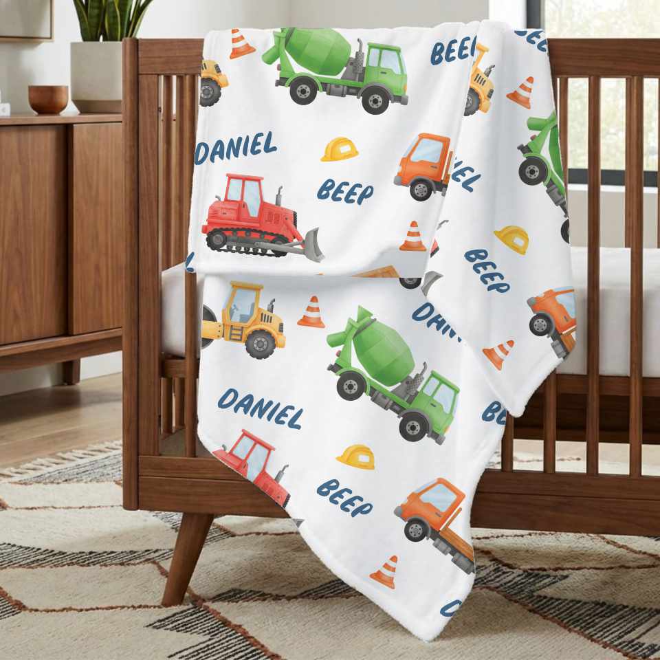 Construction Name Blanket for Baby Boys - 1818