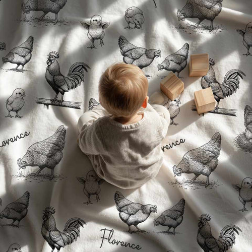 Hens & Roosters Vintage Personalized Name Blanket - 1818