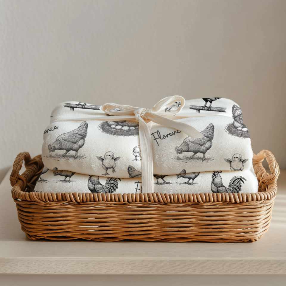 Hens & Roosters Vintage Personalized Name Blanket - 1818
