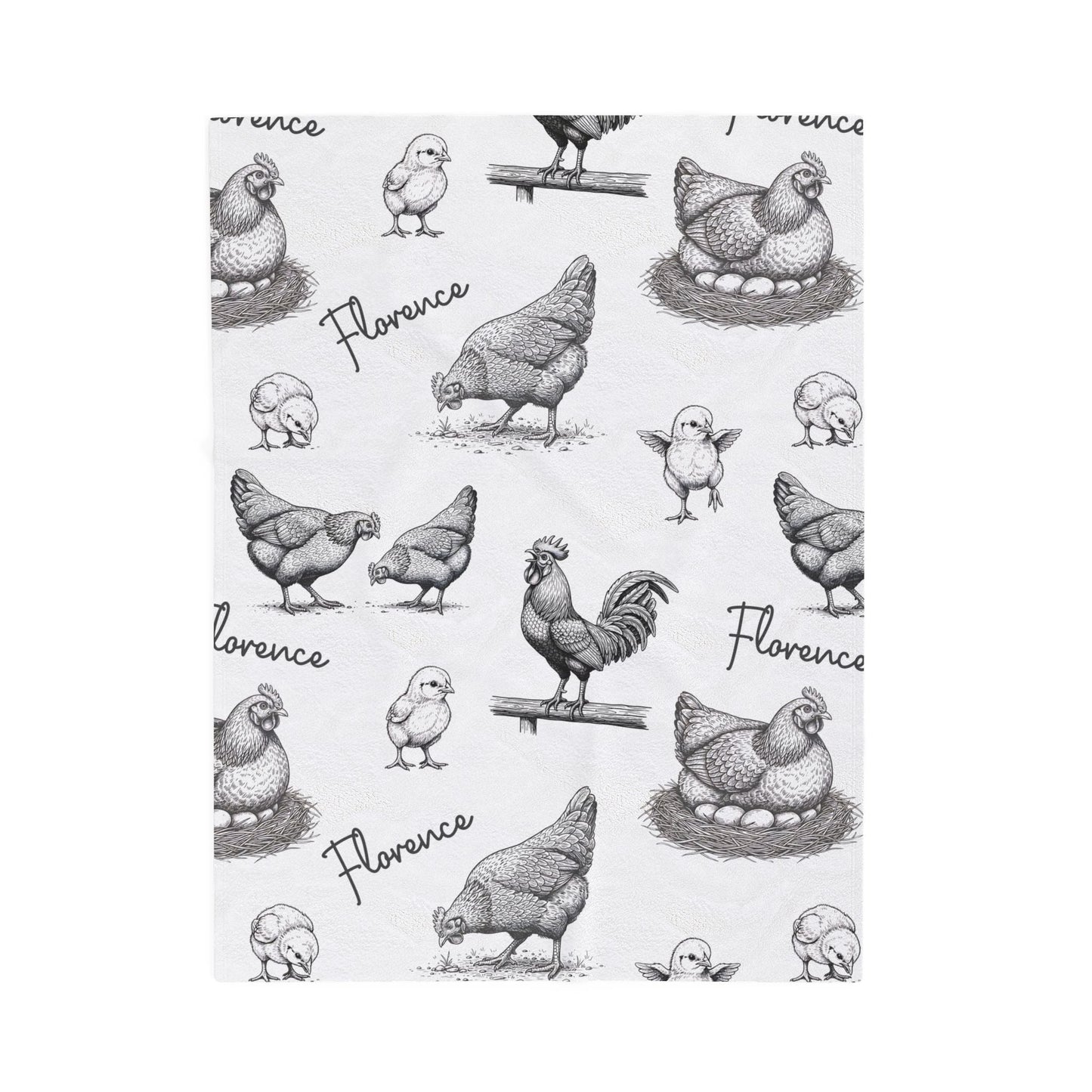 Hens & Roosters Vintage Personalized Name Blanket - 1818