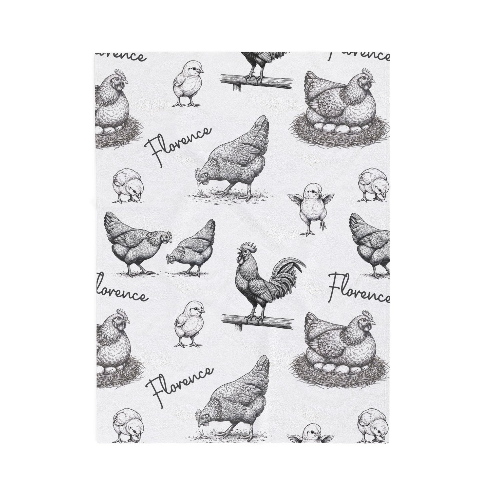 Hens & Roosters Vintage Personalized Name Blanket - 1818