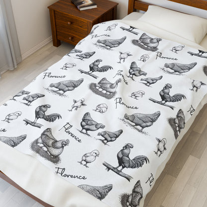 Hens & Roosters Vintage Personalized Name Blanket - 1818