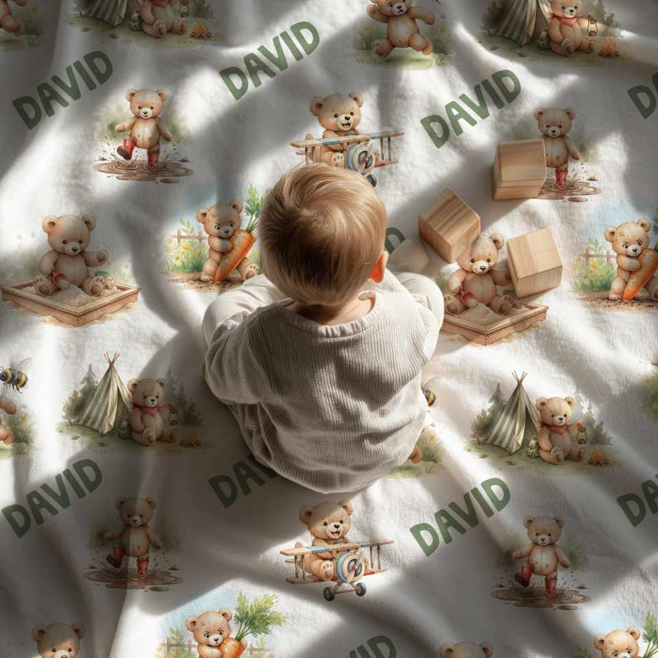 Personalized Teddy Baby Boy Blanket - 1818