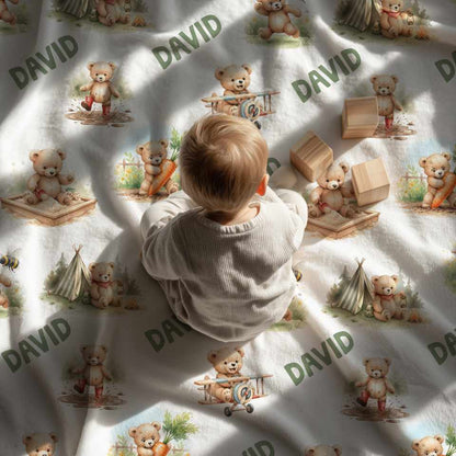 Personalized Teddy Baby Boy Blanket - 1818