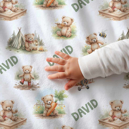 Personalized Teddy Baby Boy Blanket - 1818