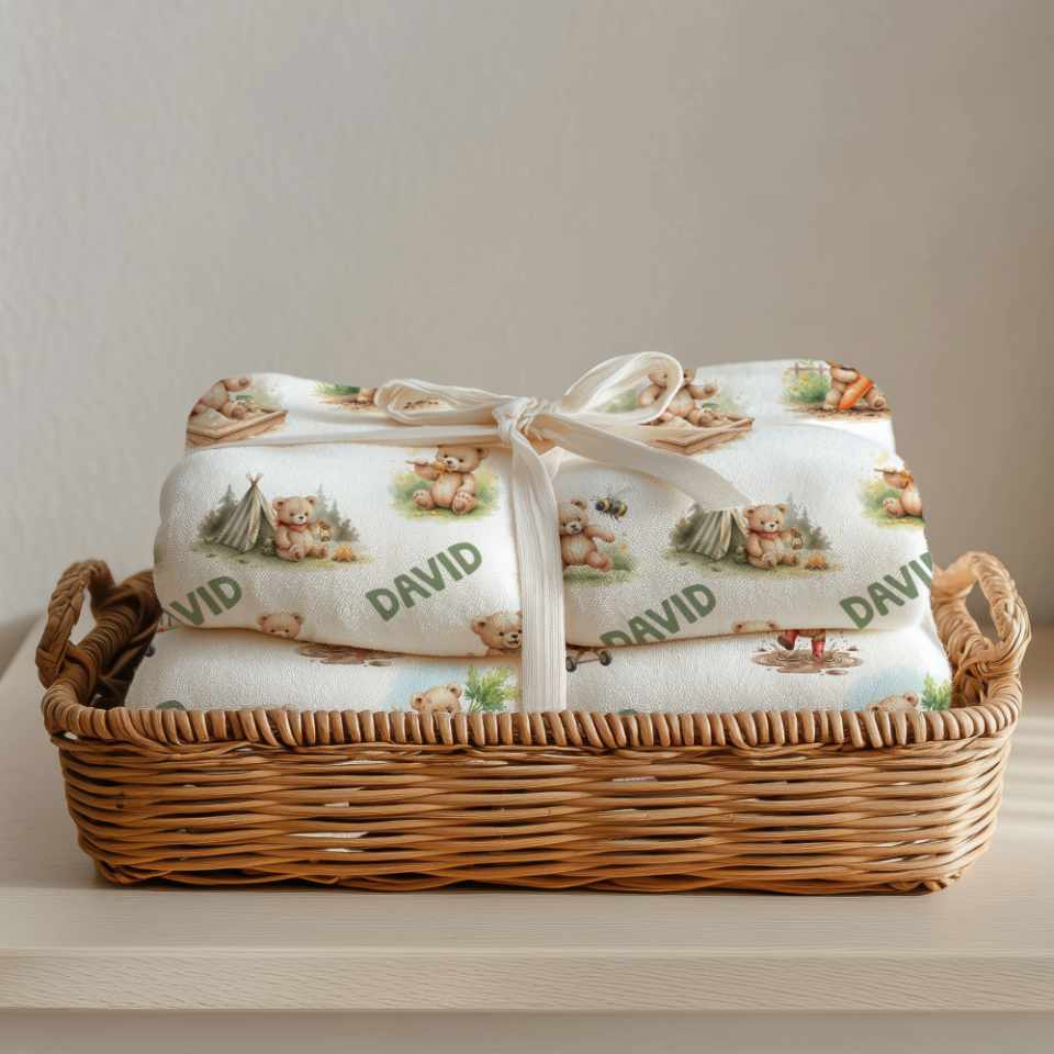 Personalized Teddy Baby Boy Blanket - 1818
