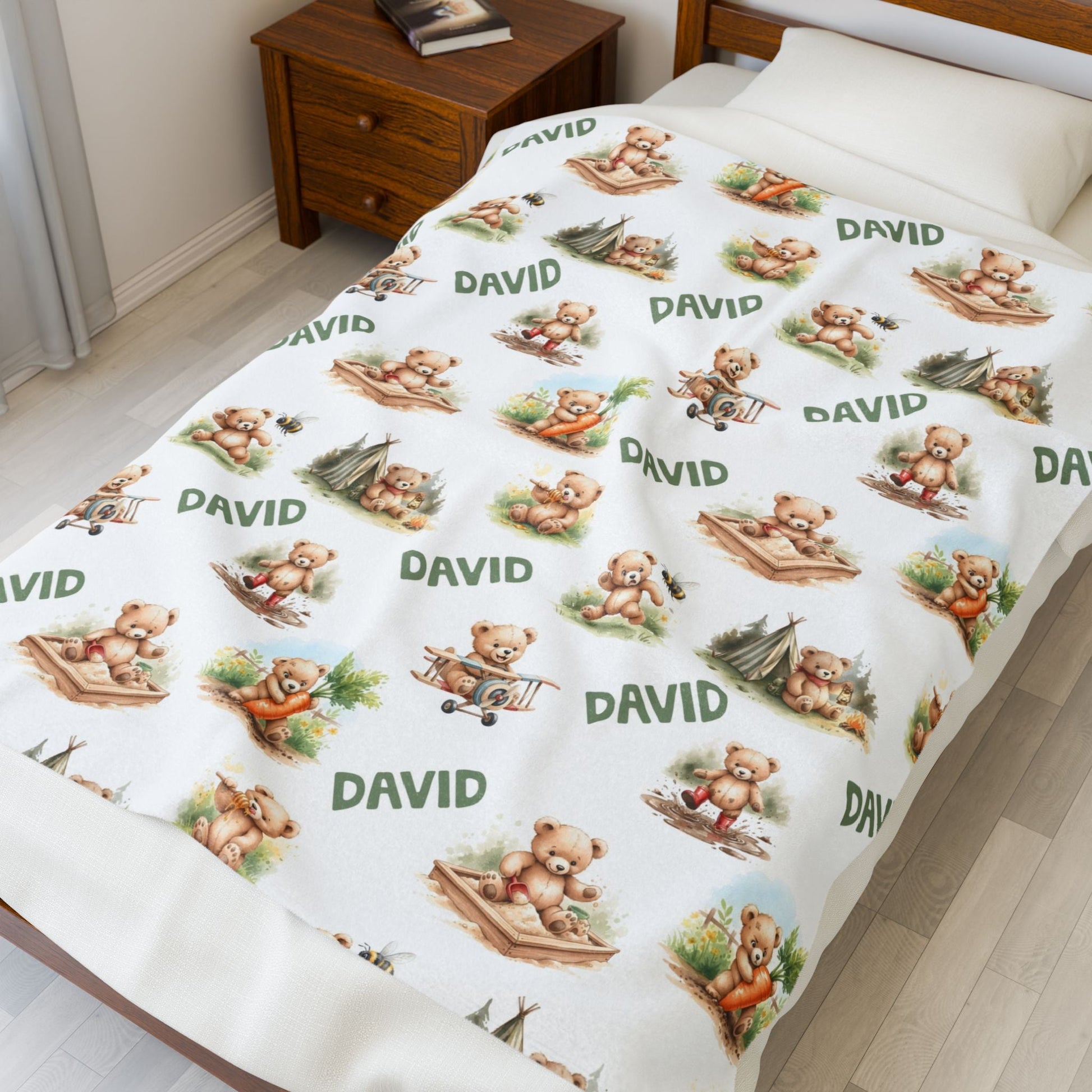 Personalized Teddy Baby Boy Blanket - 1818