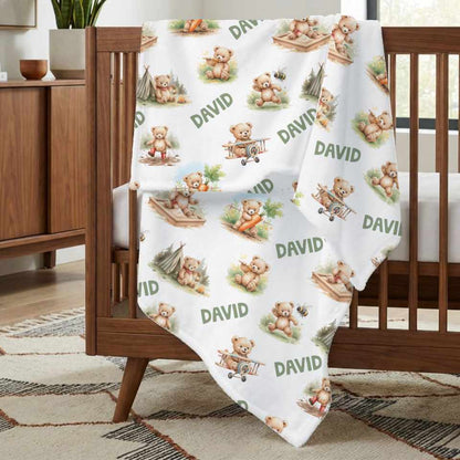 Personalized Teddy Baby Boy Blanket - 1818