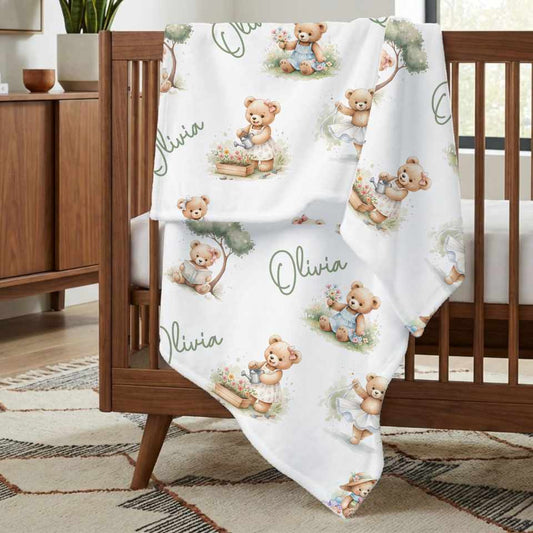 Personalized Teddy Baby Girl Blanket - 1818