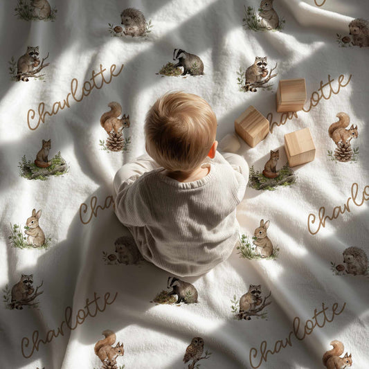 Woodland Animals Name Baby Blankets - 1818
